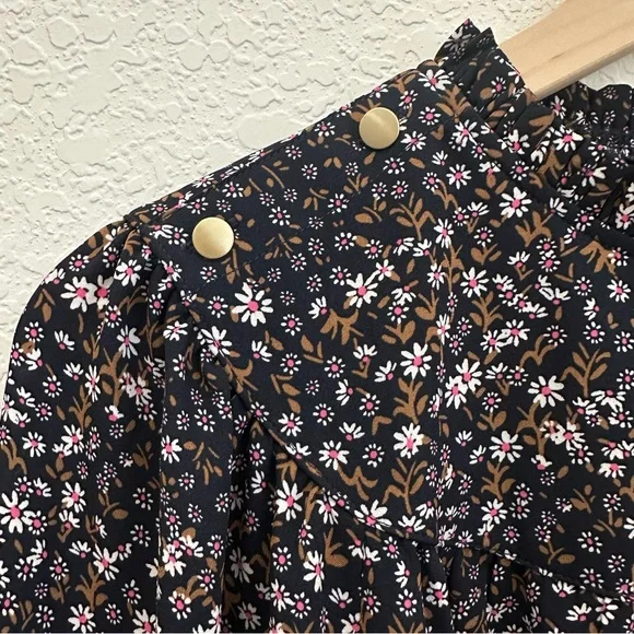LOFT Women’s Blue Floral Print Polyester Long Sleeve Back Button Blouse Size M - Picture 5 of 11